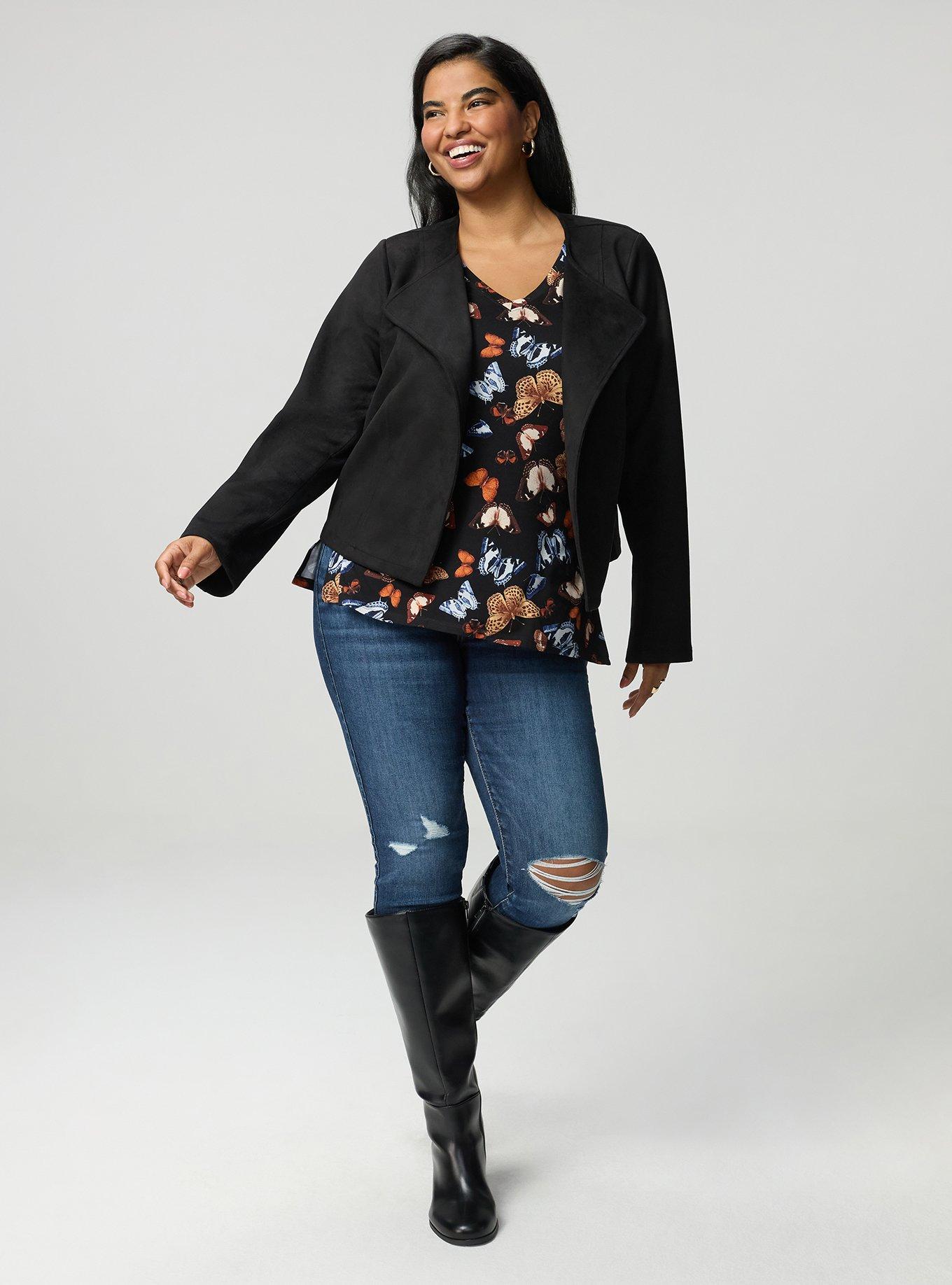 Plus Size Favorite Tunic Super Soft V-Neck Side Slit Tee, PHOTOREAL BUTTERFLIES TAN, alternate