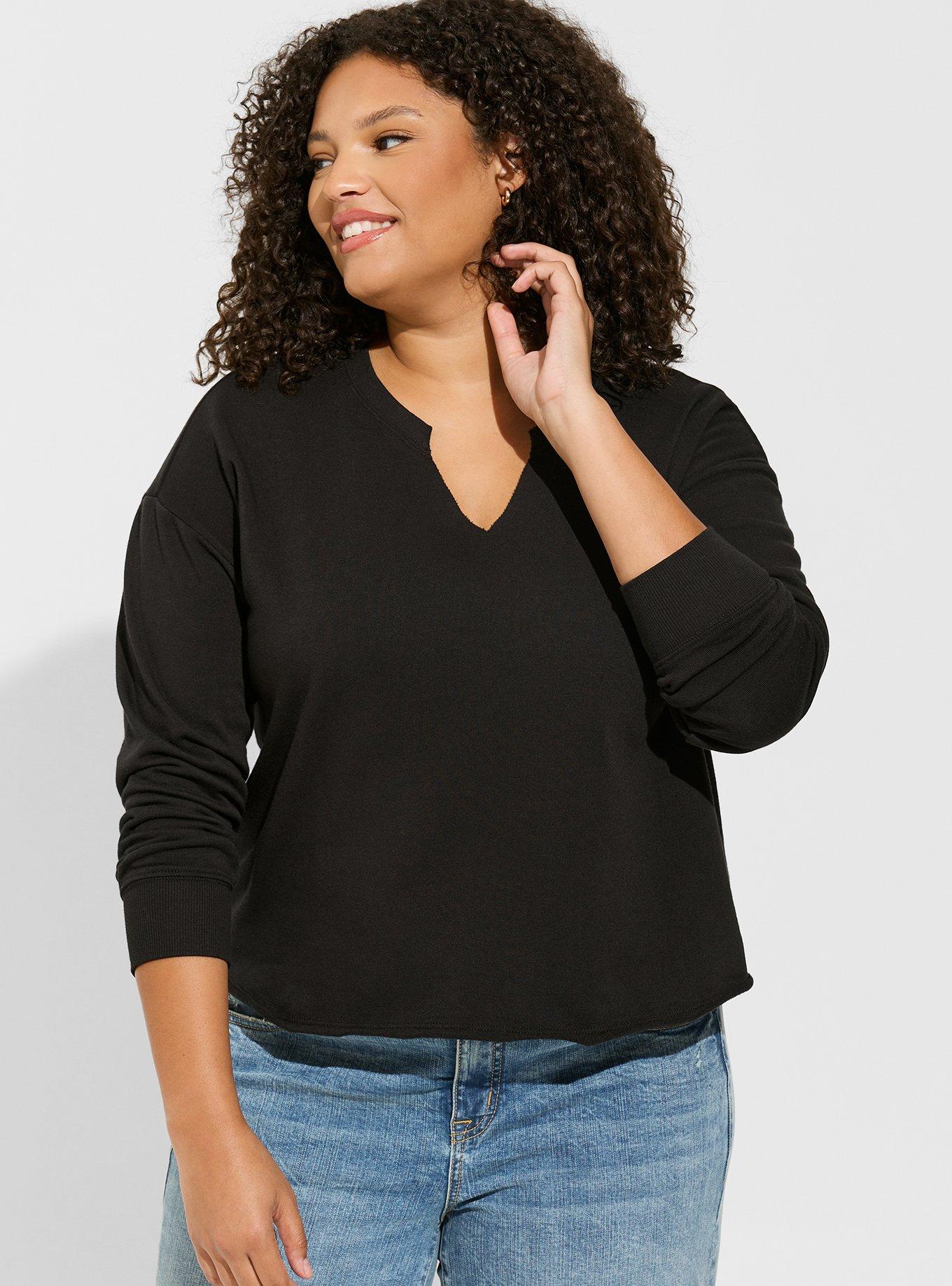 Relaxed Fit Cozy Fleece Notch Neck Drop Shoulder Crop Sweatshirt