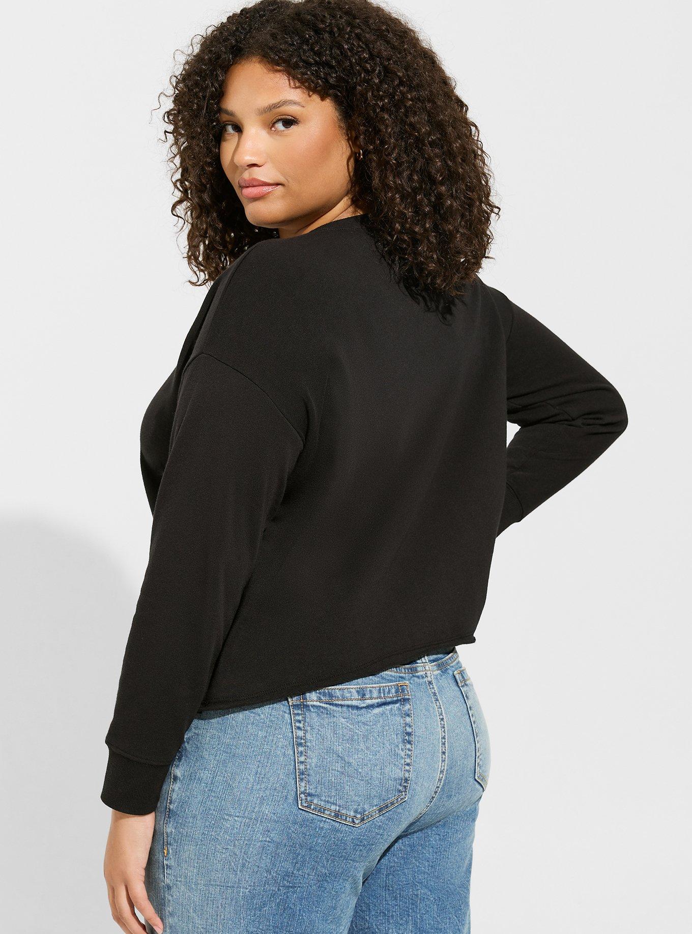 Plus Size - Relaxed Fit Cozy Fleece Notch Neck Drop Shoulder Crop