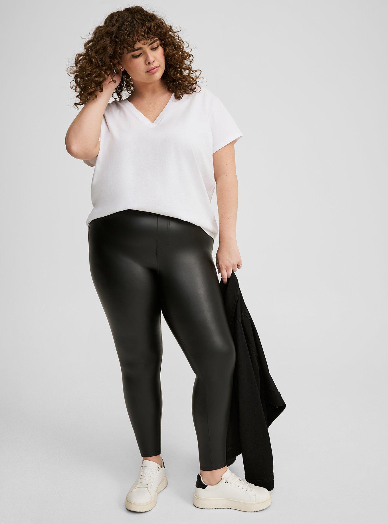 Plus Size - Full Length Signature Waist Faux Leather Faux Pocket