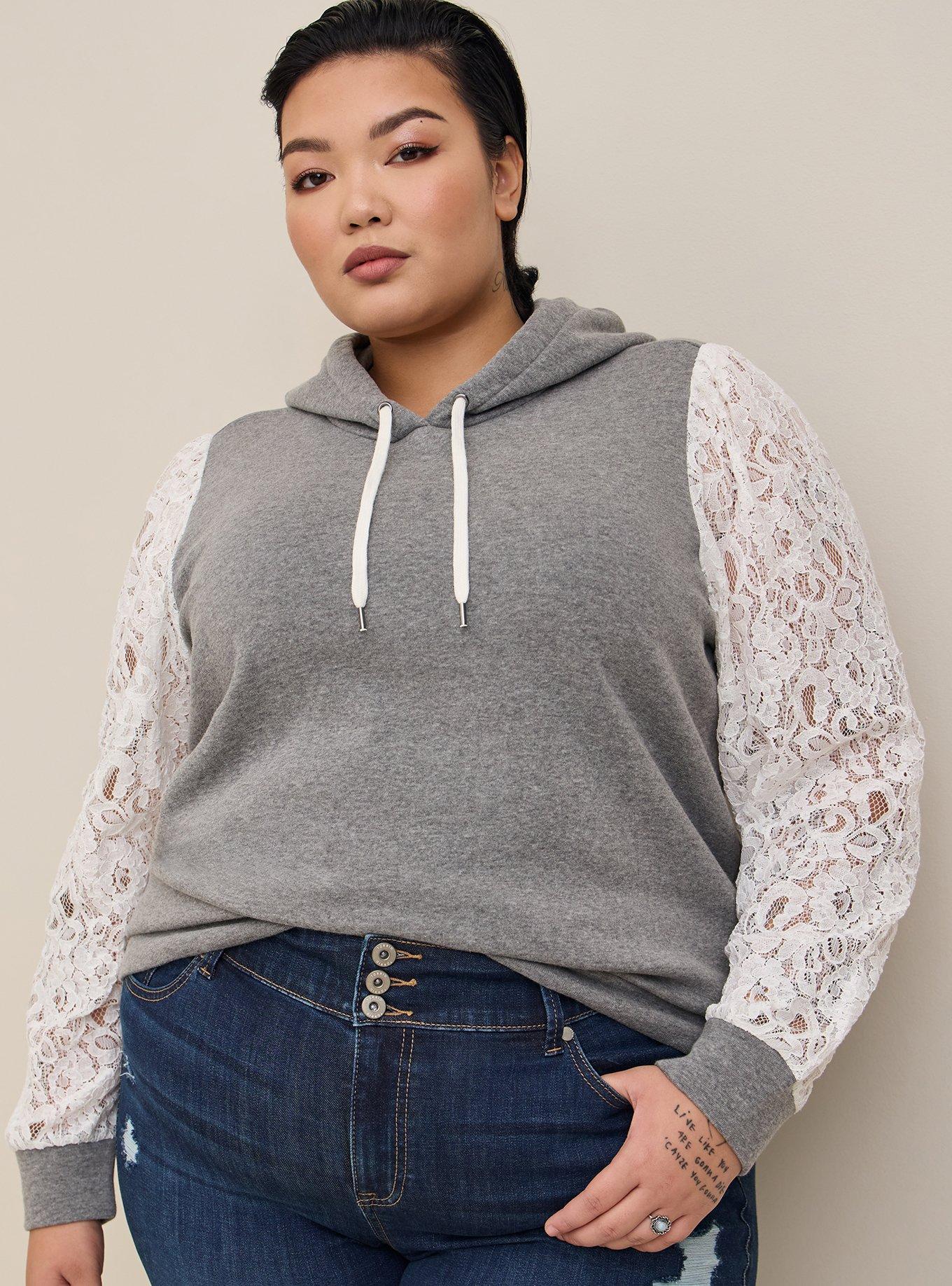 Store NWT TORRID HEATHERED GRAY LATTICE ACTIVE SWEATSHIRT TOP PLUS SIZE