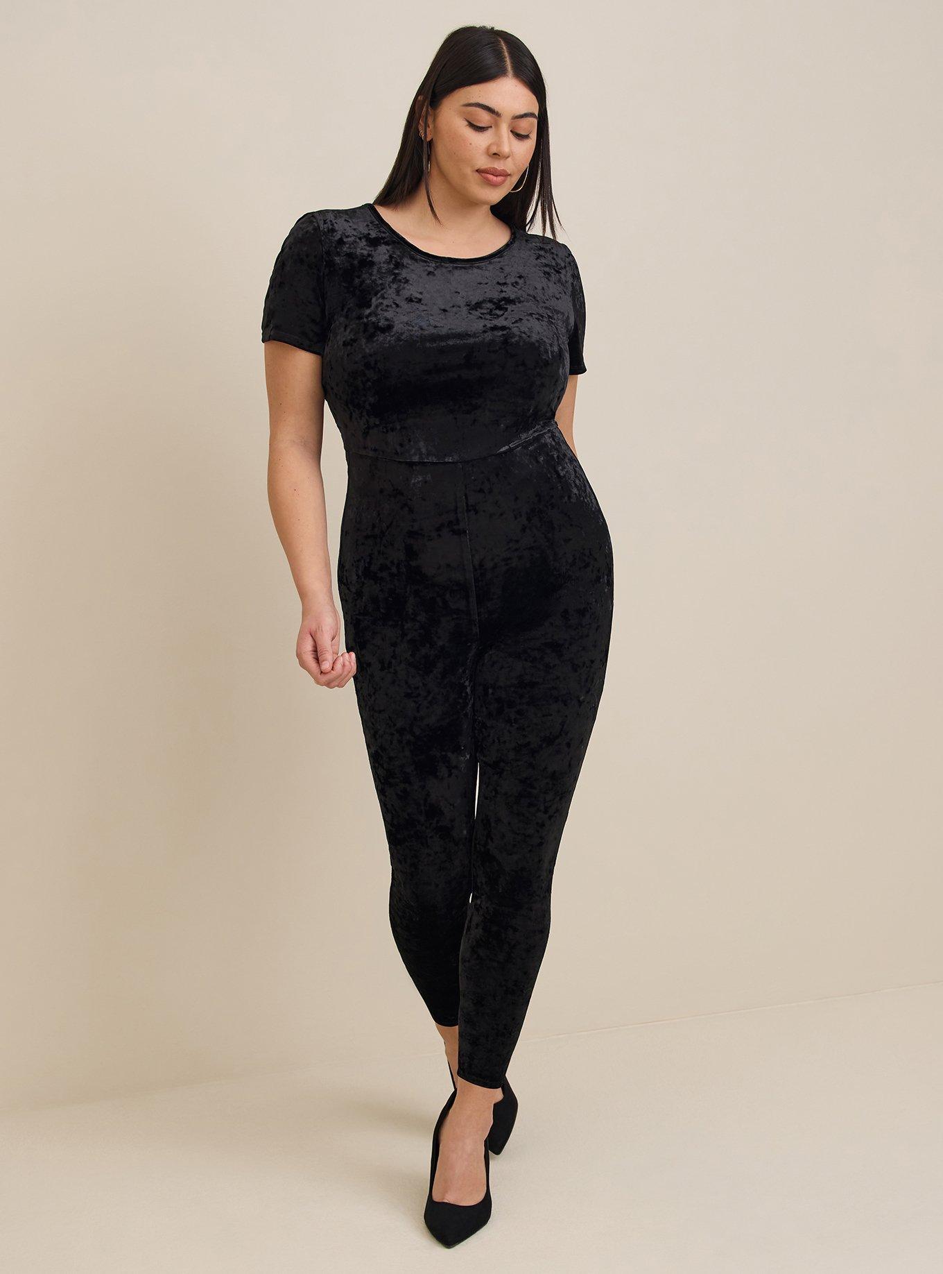 Plus Size - Full Length Crushed Velvet Short Sleeve Catsuit - Torrid