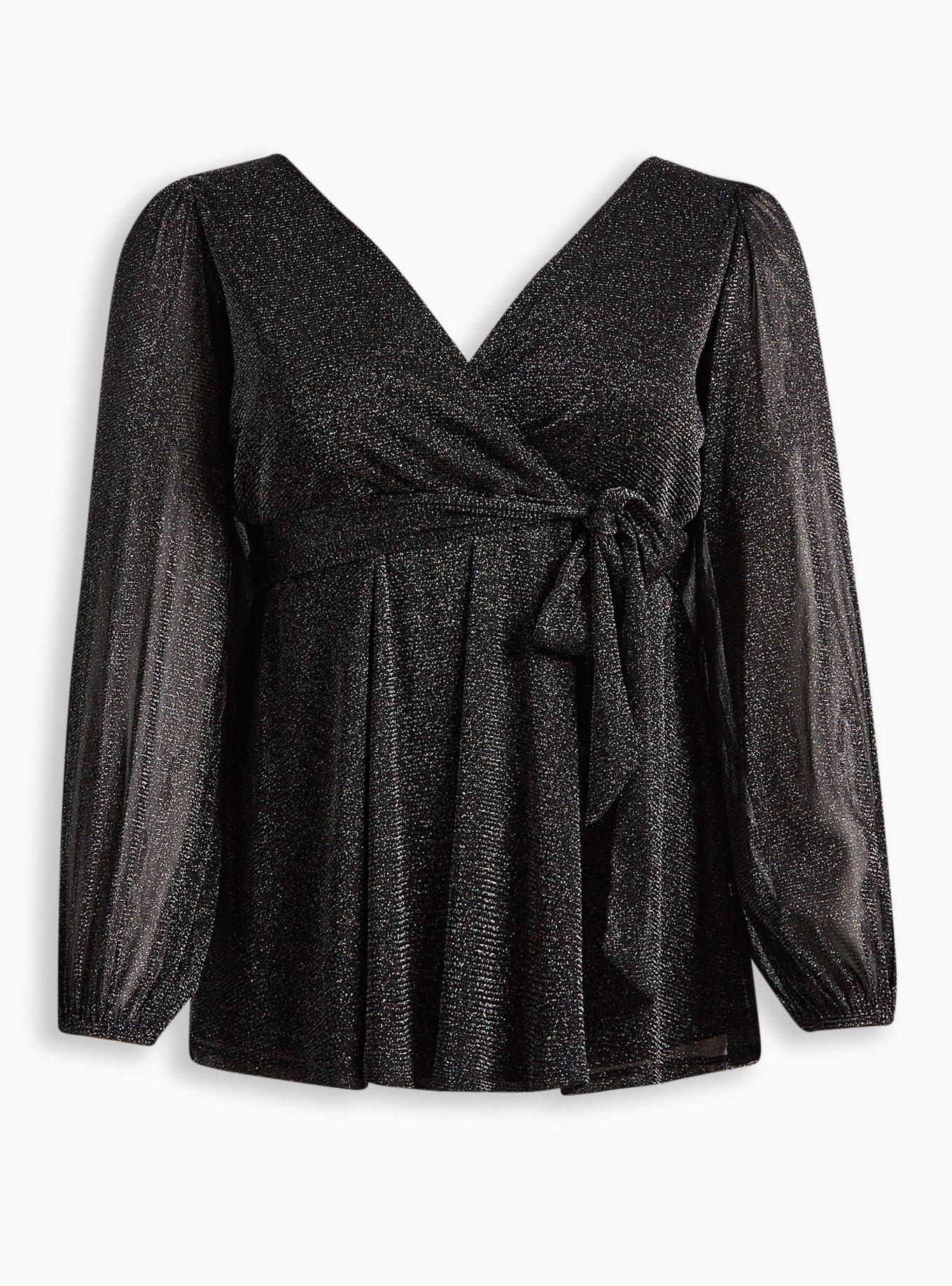 Plus Size - Knit Glitter Lurex Surplice Peplum Top - Torrid