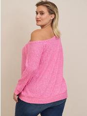 Off-Shoulder Super Soft Plush Wide Rib Sweatshirt, PINK, alternate