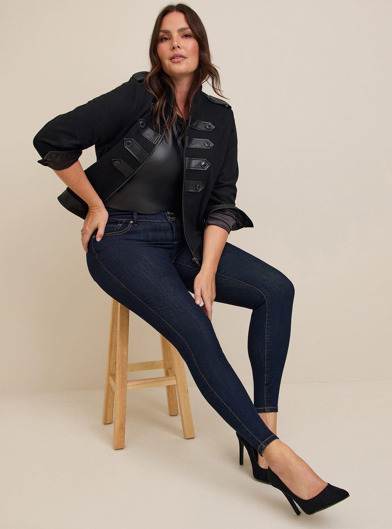 Faux Leather Crew Neck Tee, DEEP BLACK, alternate