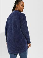 Chenille Cocoon Open Front Ribbed Sweater, BLUE, alternate