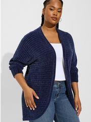 Chenille Cocoon Open Front Ribbed Sweater, BLUE, hi-res