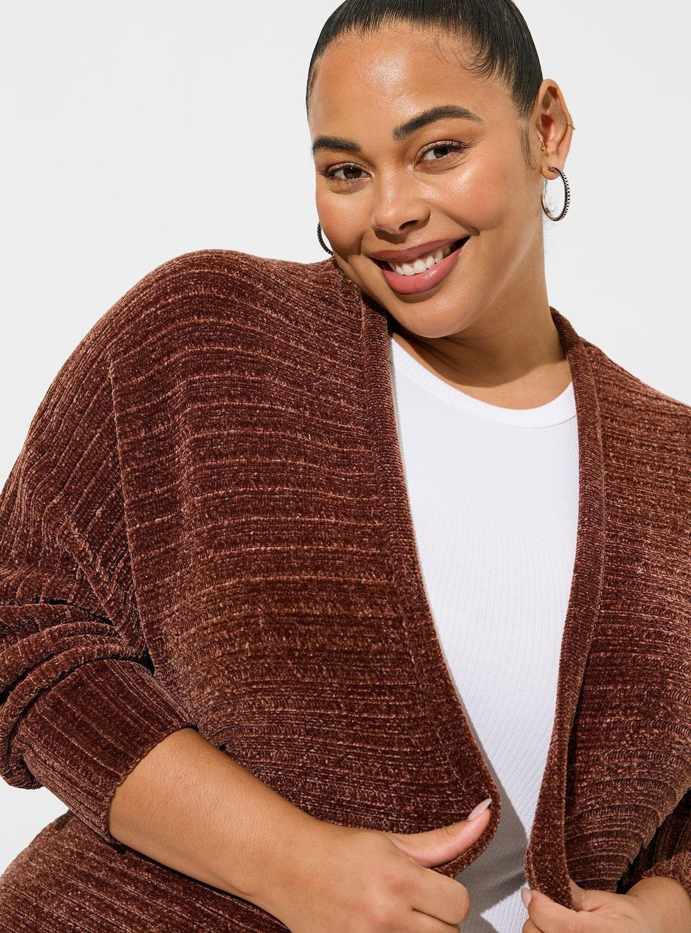 Plus Size - Chenille Cocoon Open Front Ribbed Sweater - Torrid