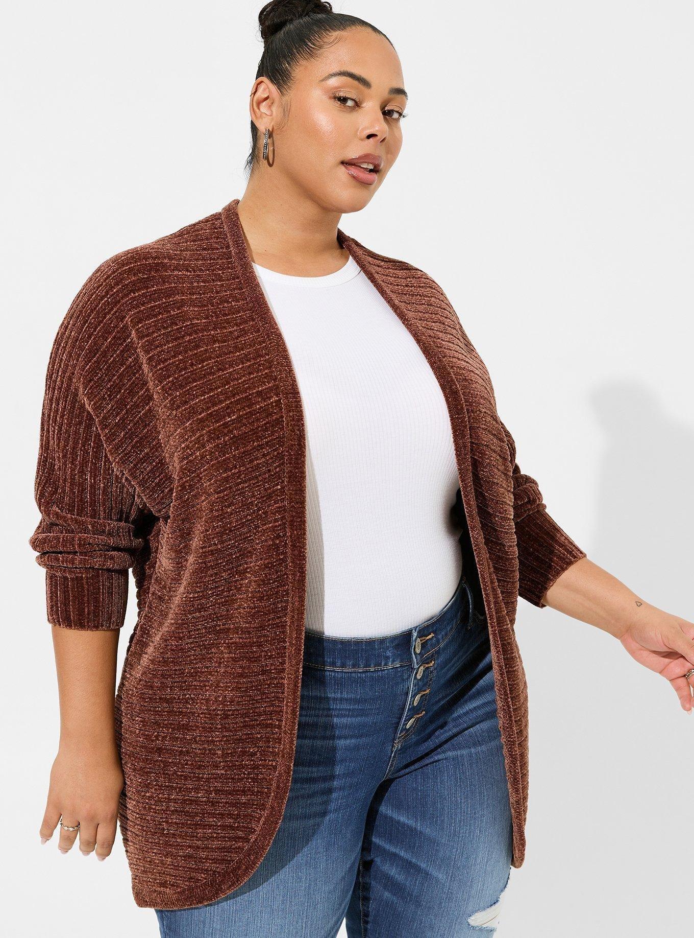 Plus Size - Chenille Cocoon Open Front Ribbed Sweater - Torrid