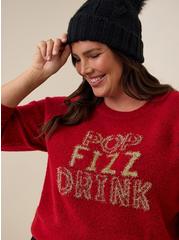 Plus Size Tinsel Pullover Crew Neck Sweater, JESTER RED, alternate
