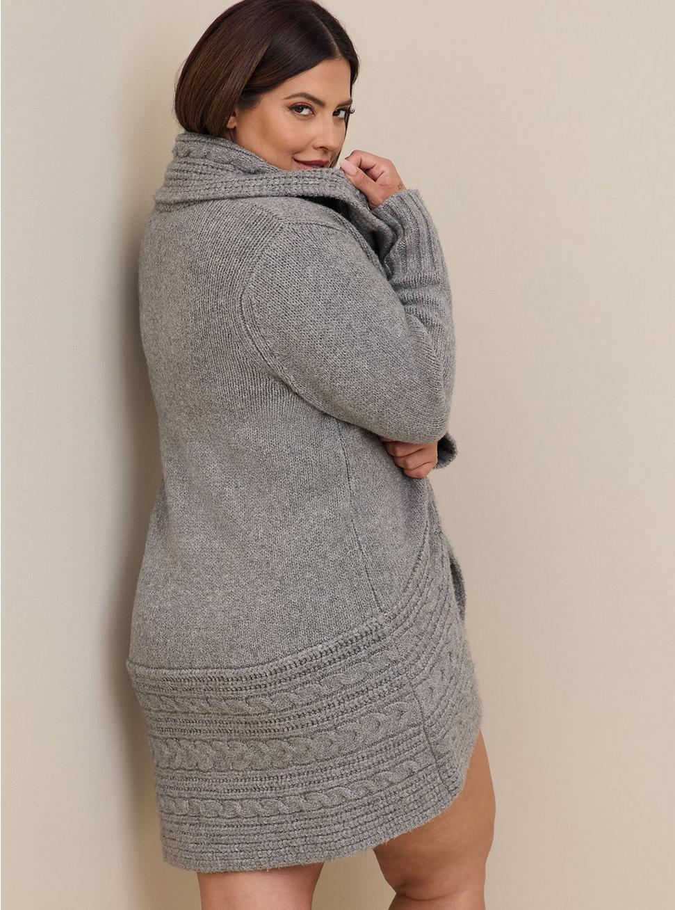Chunky Cocoon Coatigan Cable Sweater, HEATHER GREY, alternate