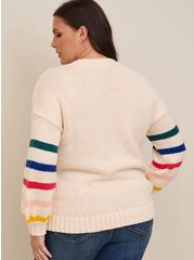 Cotton Intarsia Pullover Balloon Sleeve Sweater, IVORY, alternate