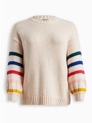 Cotton Intarsia Pullover Balloon Sleeve Sweater, IVORY, hi-res