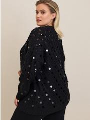 Sequin Cardigan Open Front Sweater , BLACK, alternate