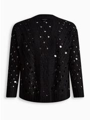 Sequin Cardigan Open Front Sweater , BLACK, hi-res