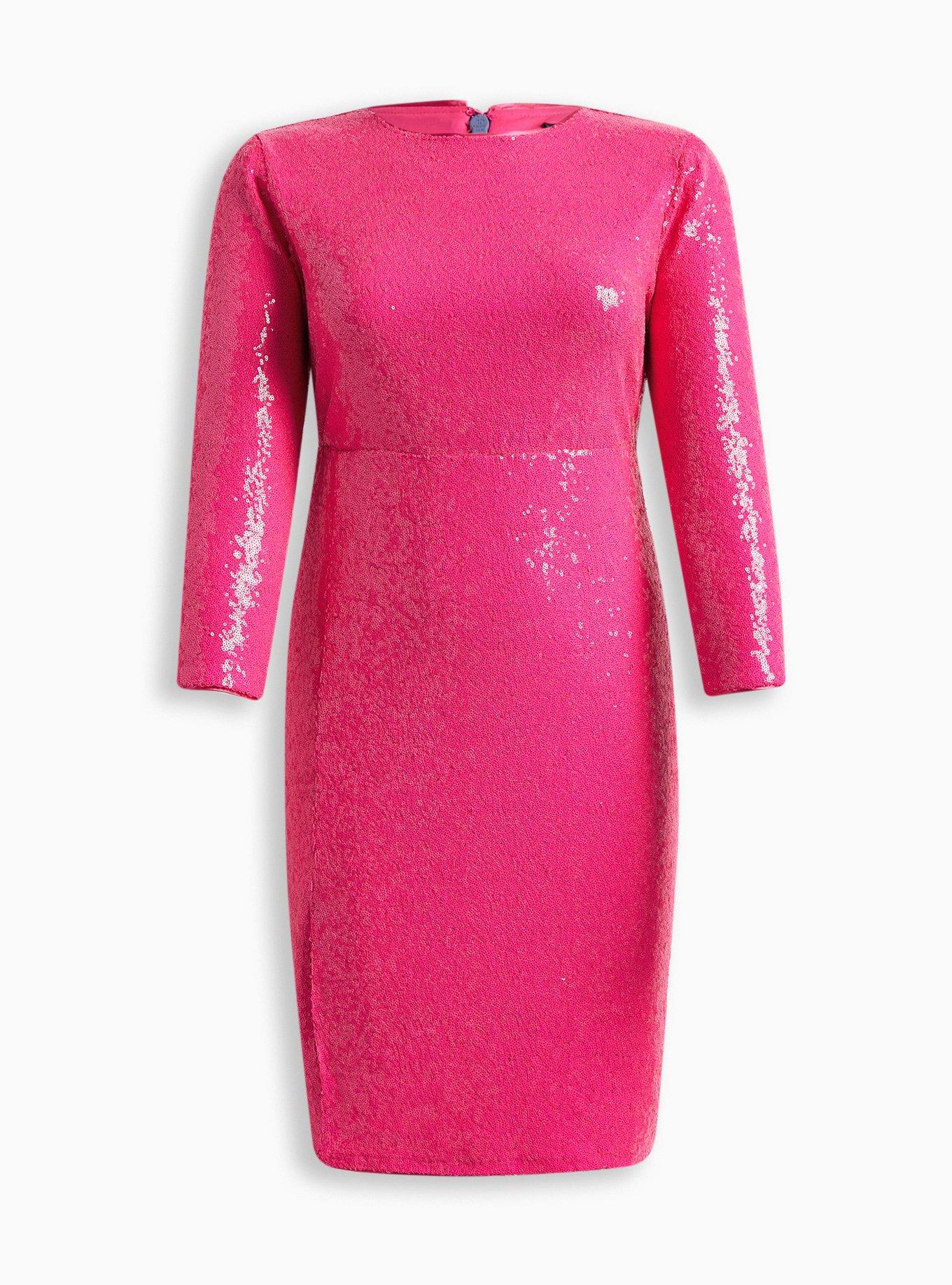 Hot Pink Knit Bell Sleeved Skater Dress, Torrid