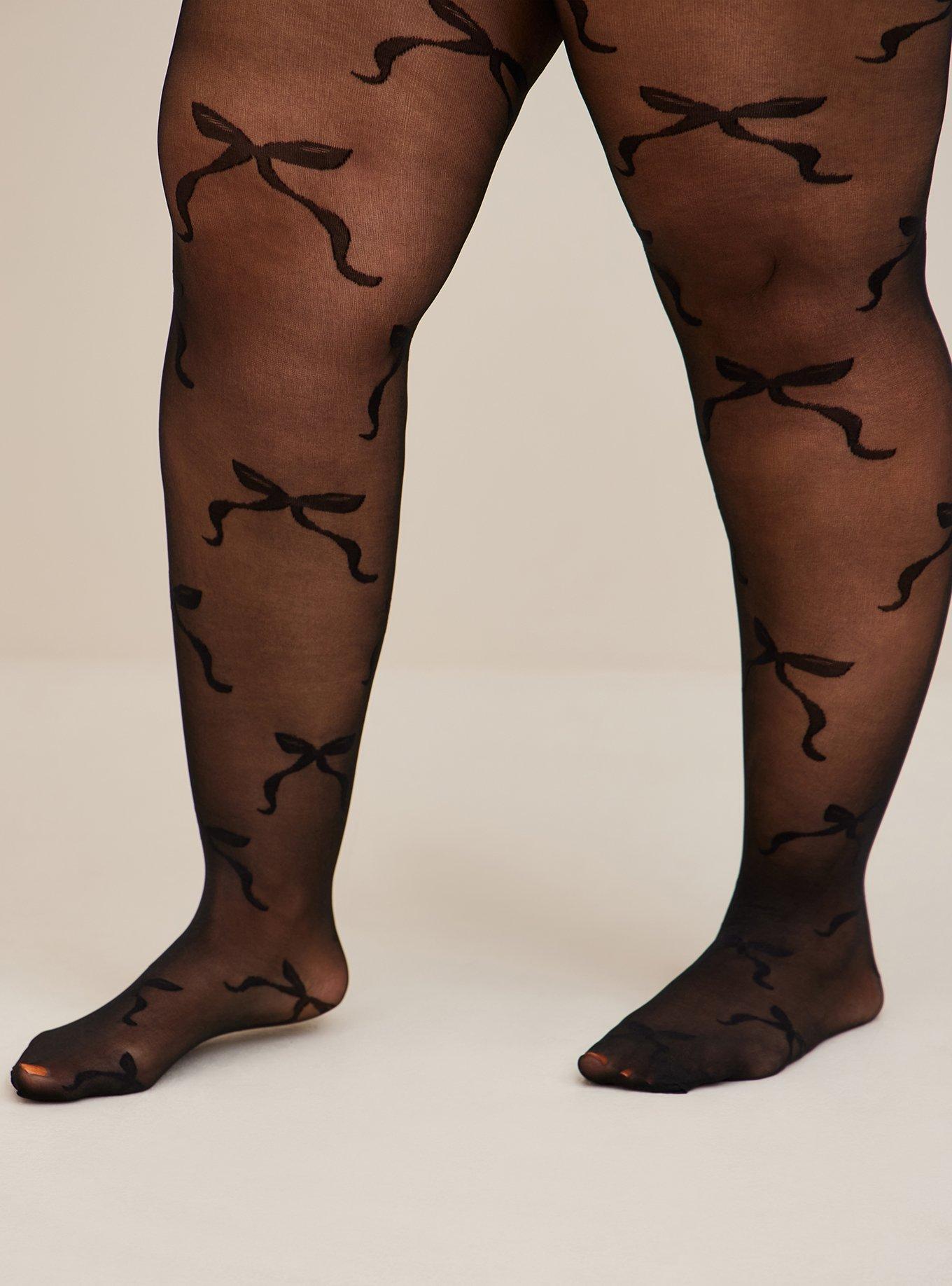 Plus Size - Sheer Beige & Black Bow Tights - Torrid