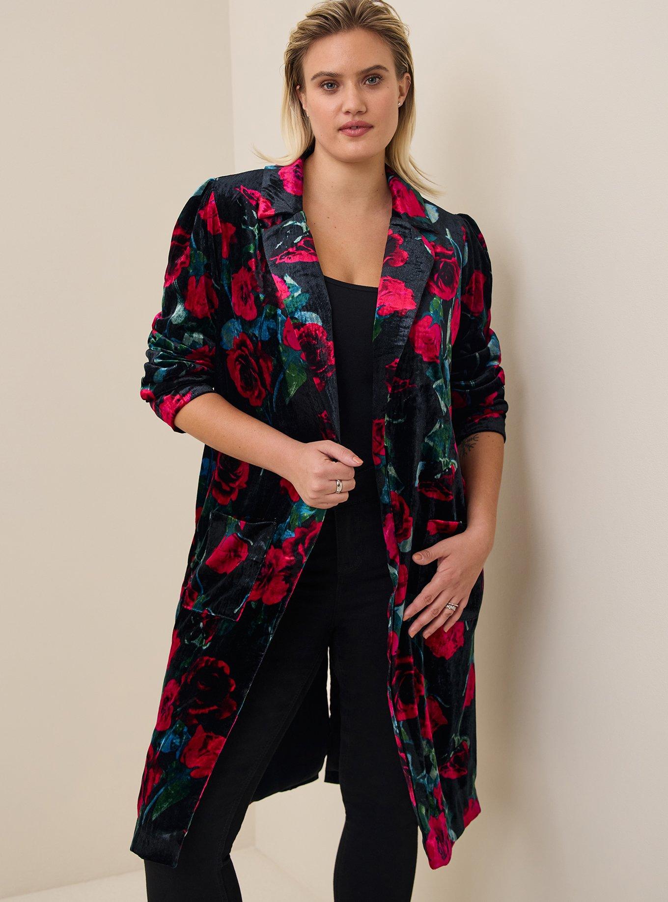 New PLUS SIZE Womens RED CRUSHED VELVET KIMONO CARDIGAN JACKET