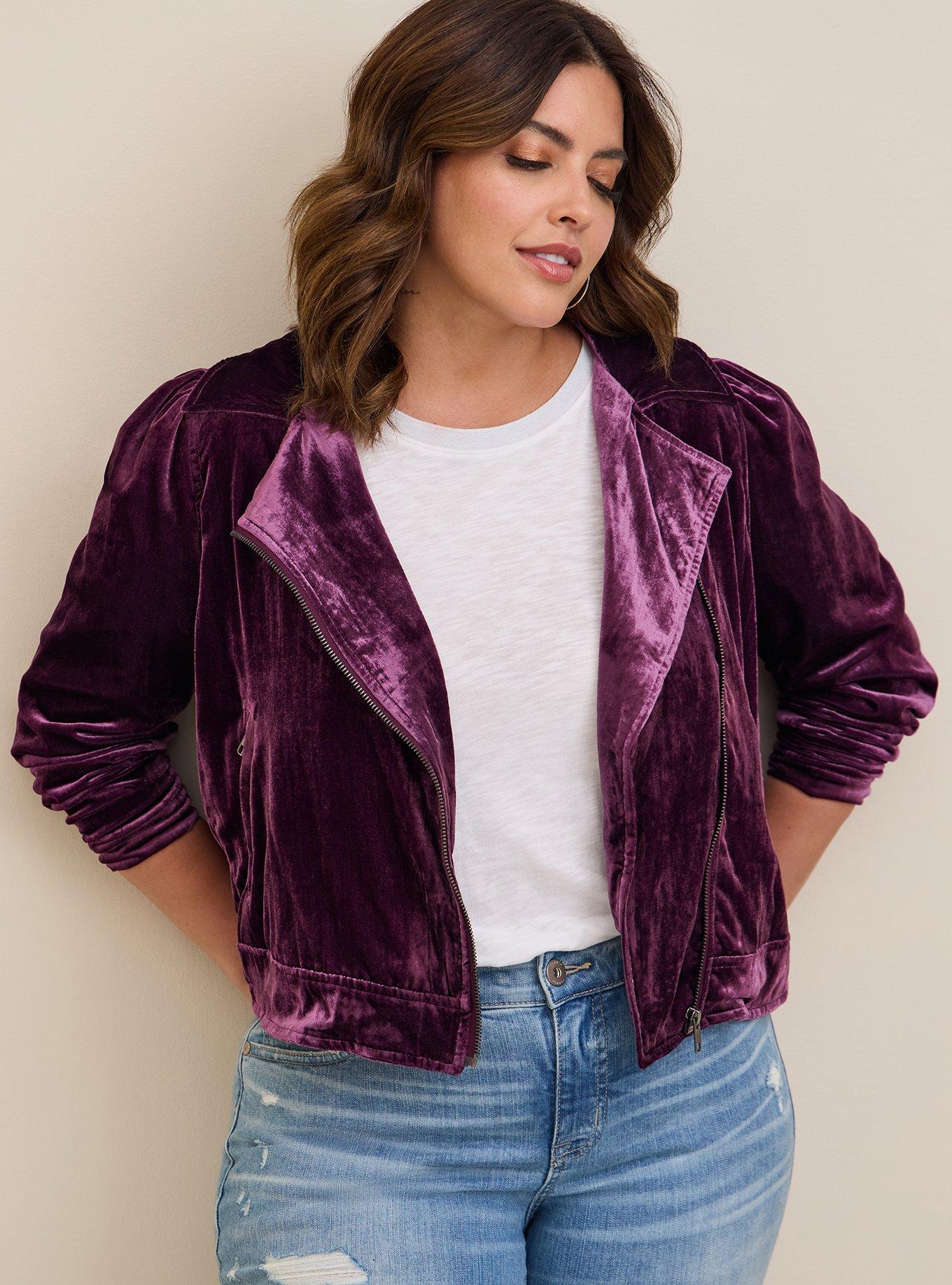 Purple velvet moto jacket hot sale