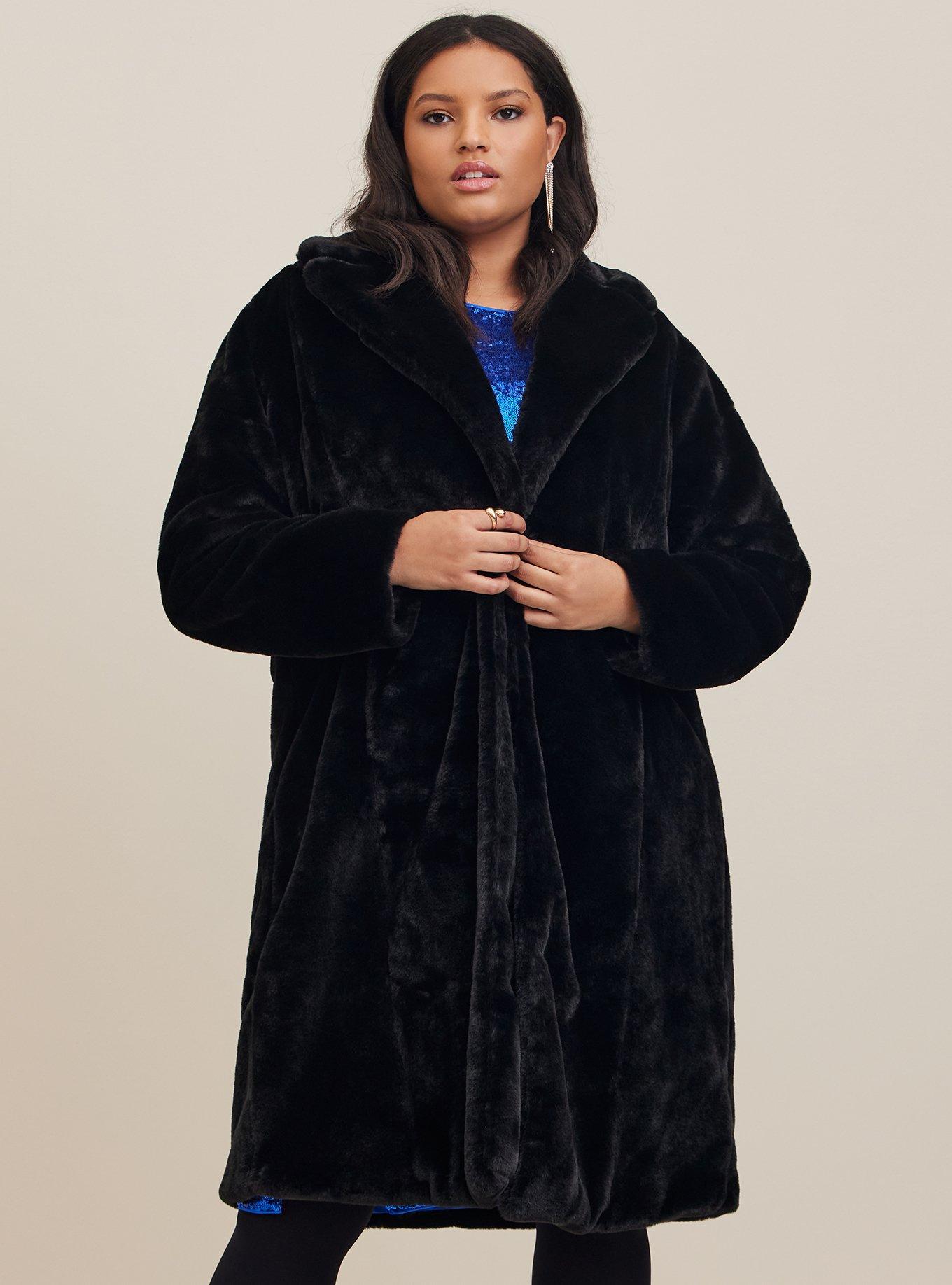 Black faux best sale fur midi coat