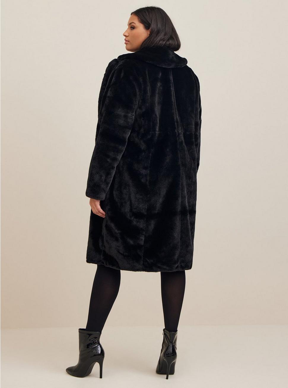 Faux Fur Midi Coat, DEEP BLACK, alternate