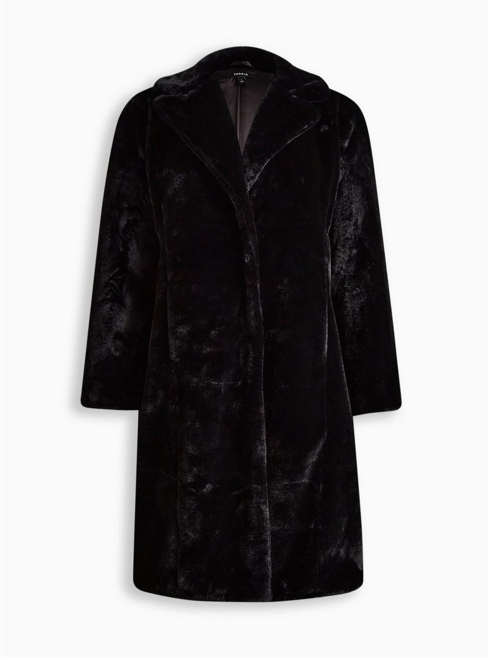 Faux Fur Midi Coat, DEEP BLACK, hi-res