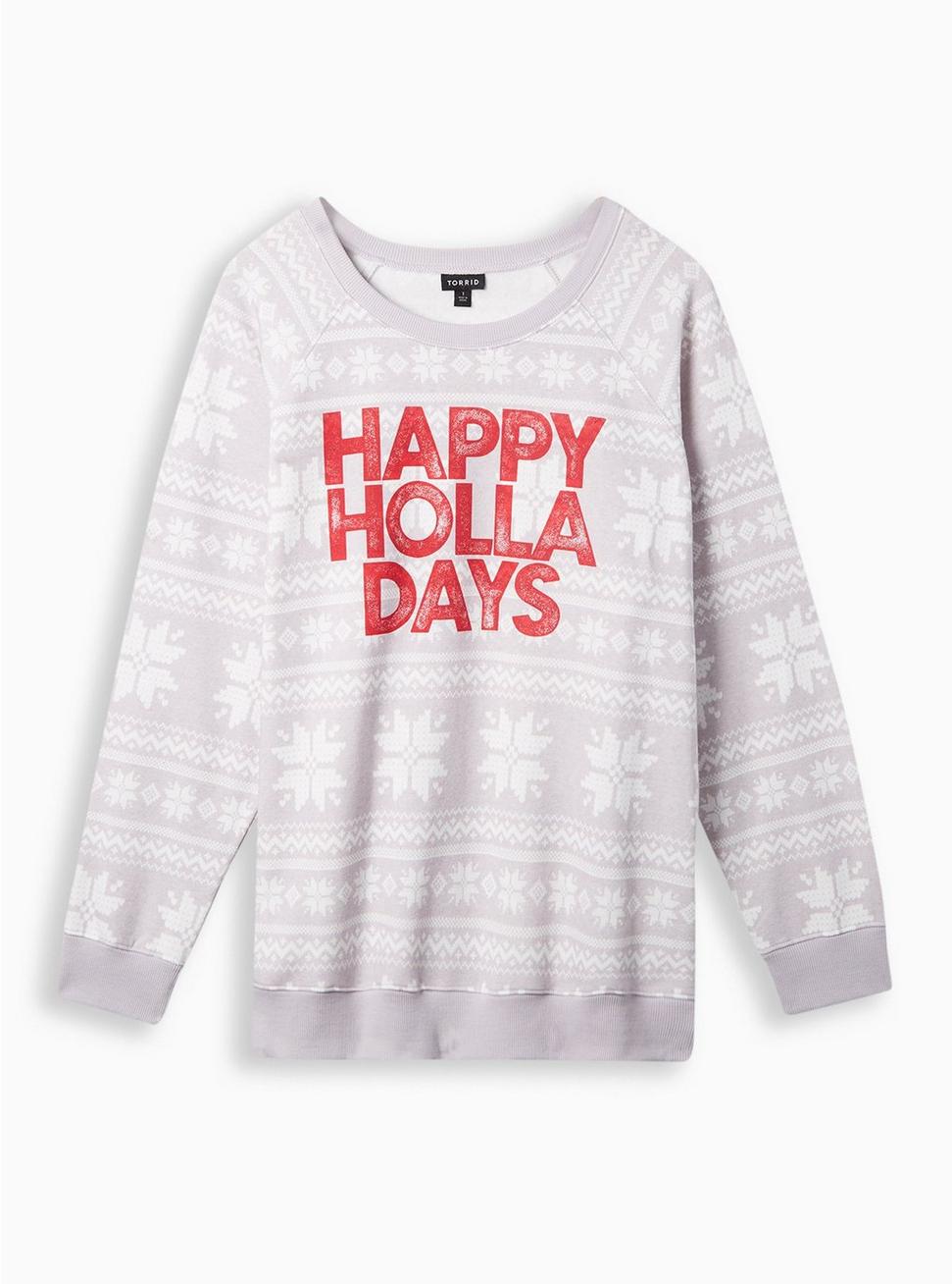 Happy Holla Days Classic Fit Super Soft Plush Crew Neck Sweatshirt, FAIR ISLE, hi-res