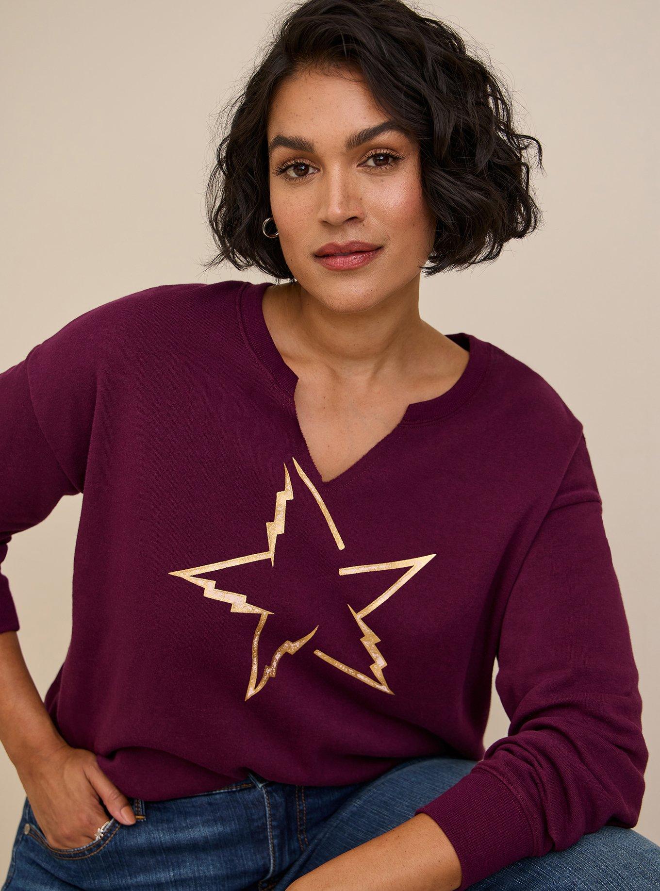 ADORA Full Size Star Contrast Round Neck Sweater Plus Size main image 1