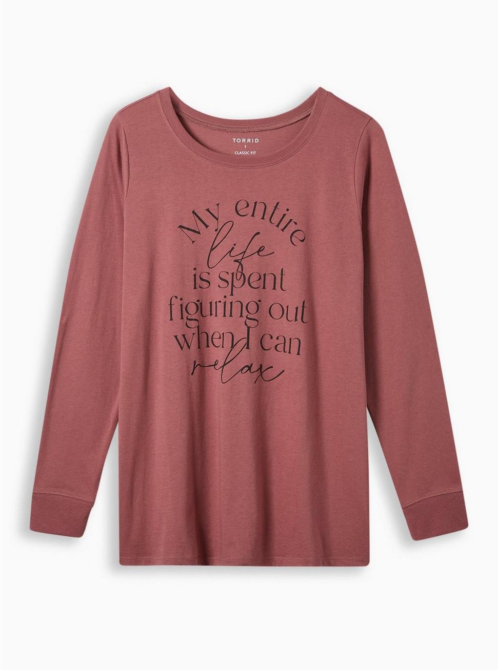 Plus Size My Entire Life Classic Fit Signature Jersey Crew Neck Long Sleeve Tee, WILD GINGER BURGUNDY, hi-res