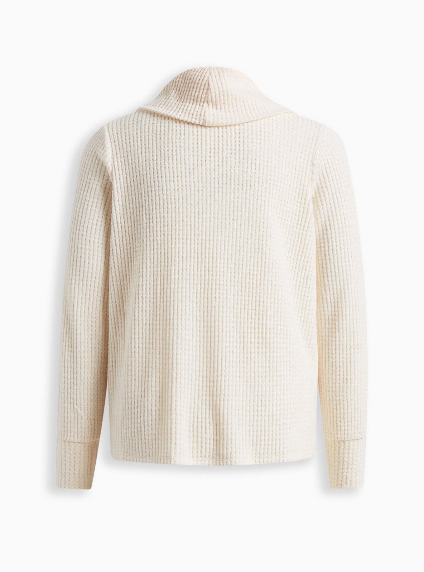 Plus Size Radiant Classic Fit Waffle Cowl Neck Sequin Top, CREAM, alternate