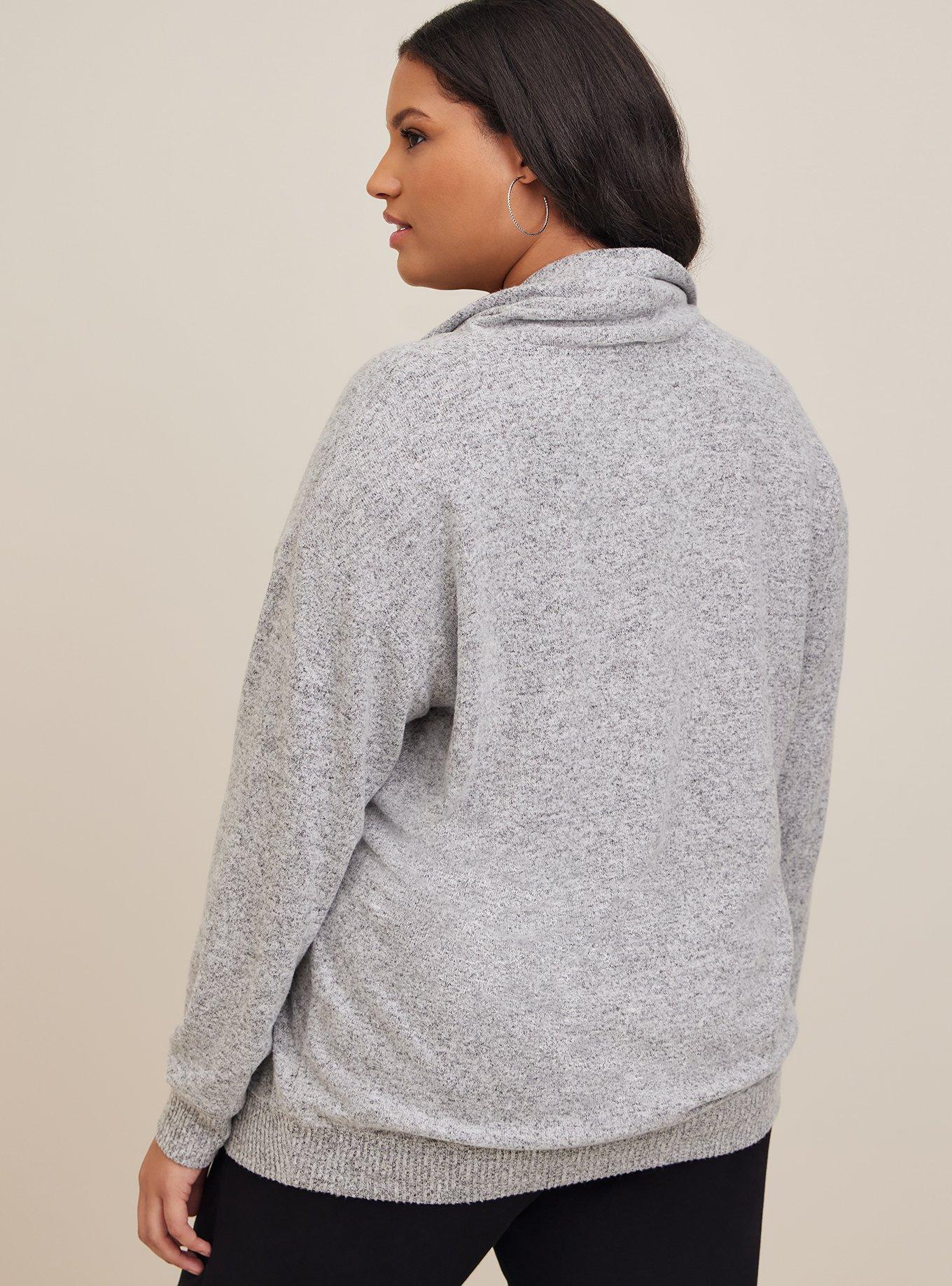 Plus Size Lips Relaxed Fit Super Soft Plush Sequin Pullover Tunic Sweatshirt, HEATHER GREY, alternate