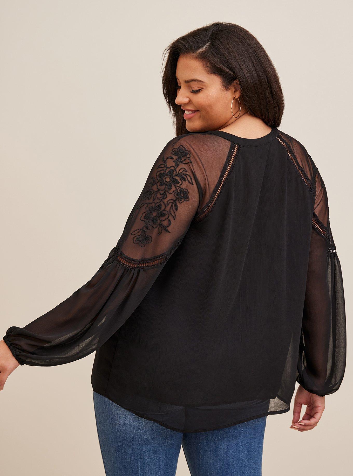 Plus Size - Crinkle Chiffon Embroidered Peasant Top - Torrid