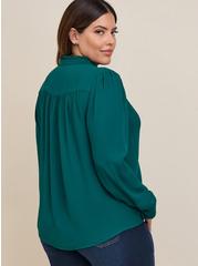 Madison Georgette Ruffle Mock Neck Button-Up Shirt, BOTANICAL GREEN, alternate