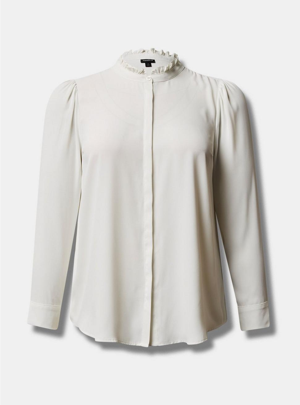 Madison Georgette Ruffle Mock Neck Button-Up Shirt, CLOUD DANCER, hi-res
