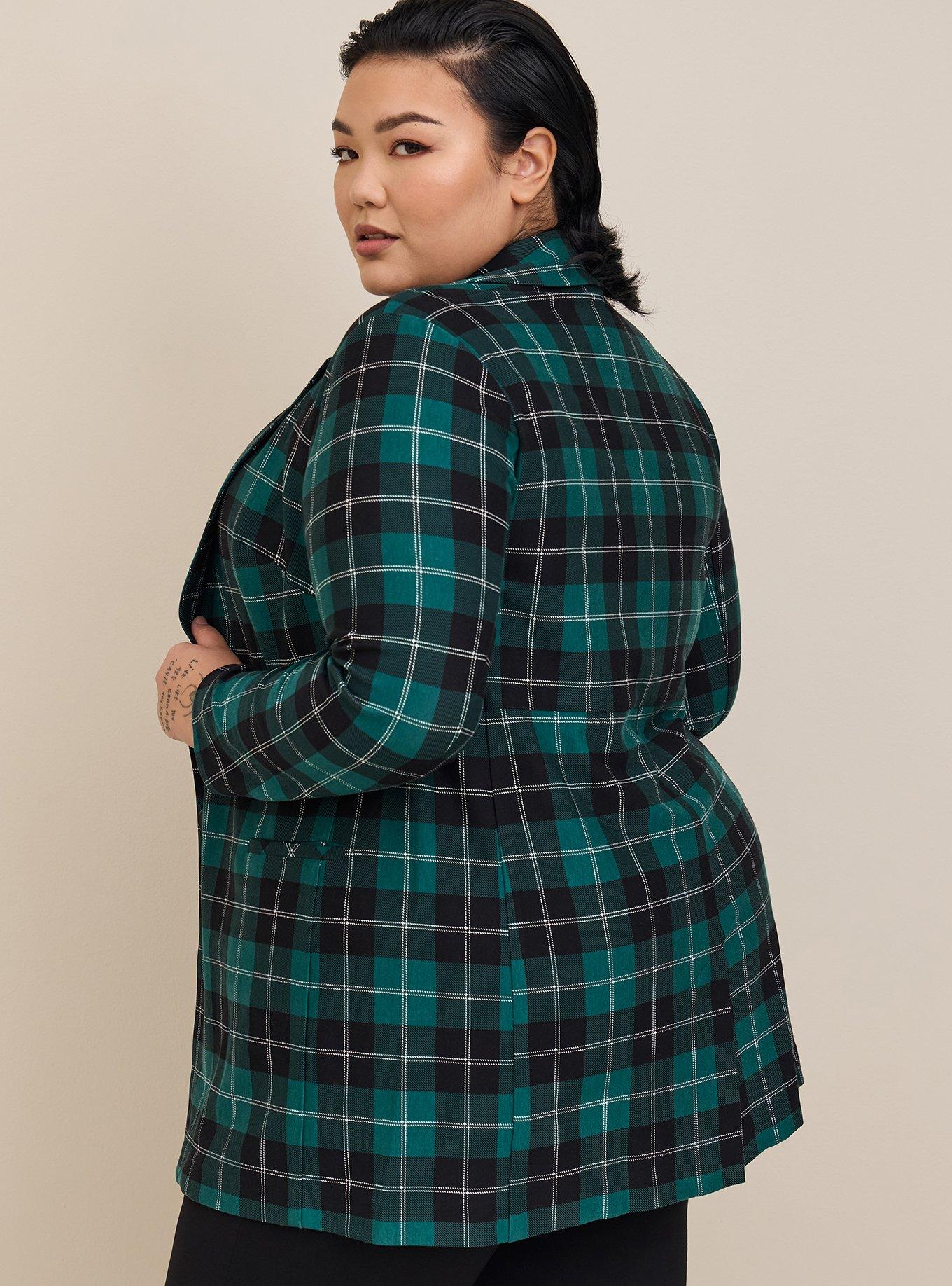 Plaid plus cheap size blazer