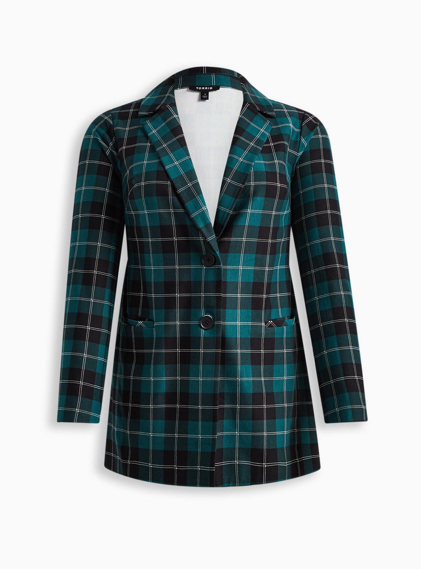 Plus Size - Lightweight Ponte Longline Plaid Blazer - Torrid