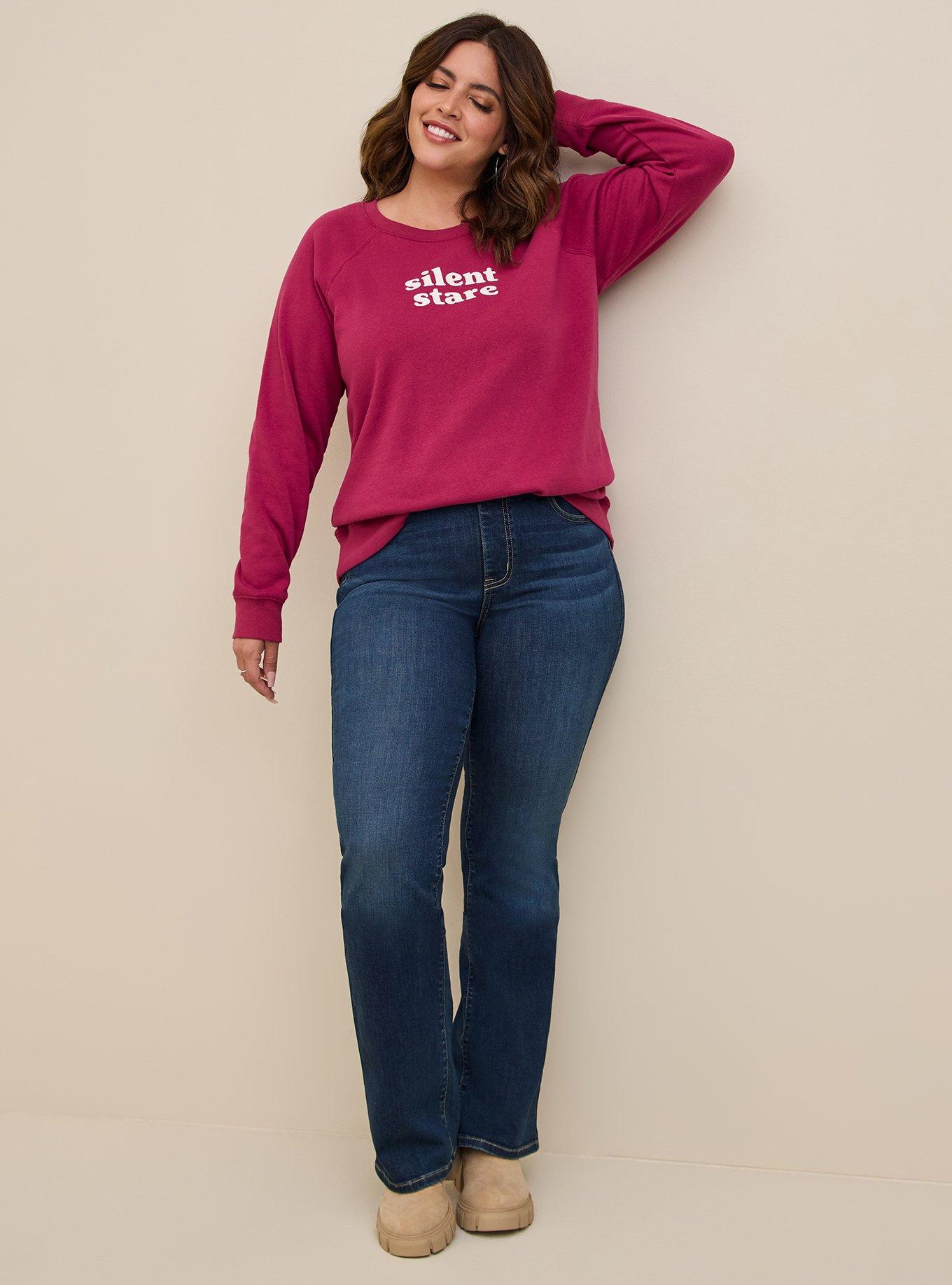 Plus Size - Silent Stare Cozy Fleece Crew Neck Raglan Sweatshirt