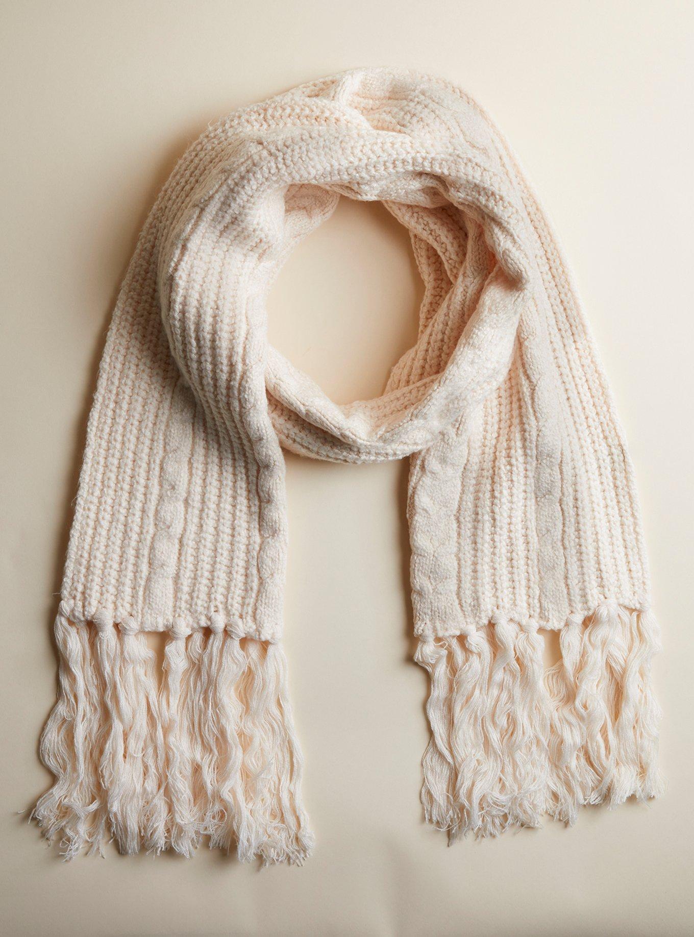 Plus Size Cable Knit Scarf, IVORY, hi-res