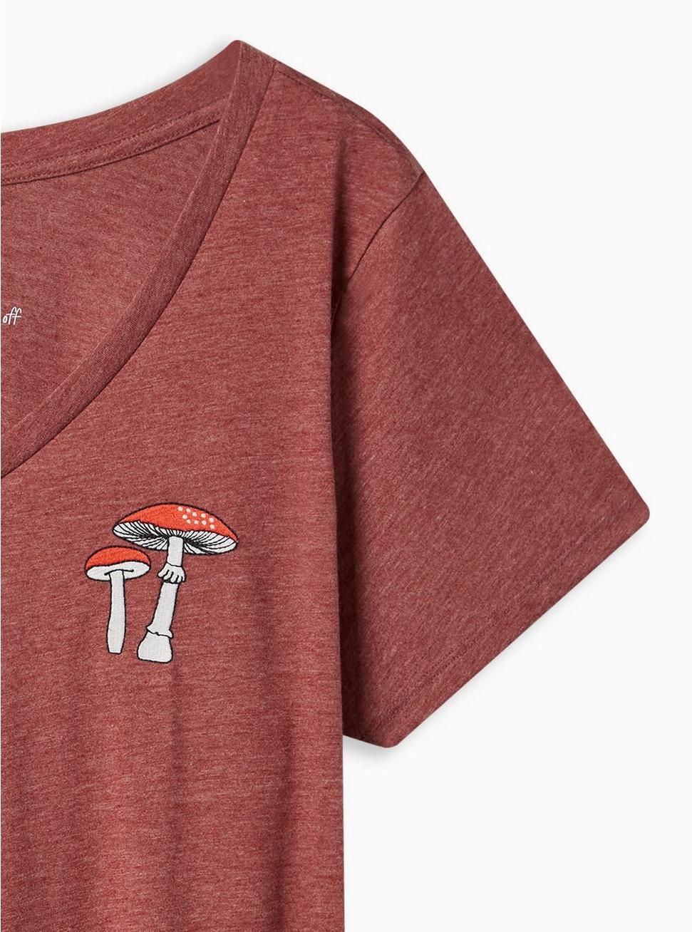 Plus Size Mushroom Girlfriend Signature Jersey V-Neck Embroidery Tee, BROWN, alternate