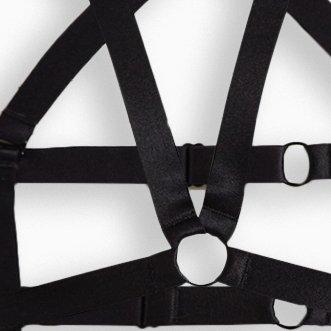 Plus Size Strappy Harness With Garter, RICH BLACK, swatch