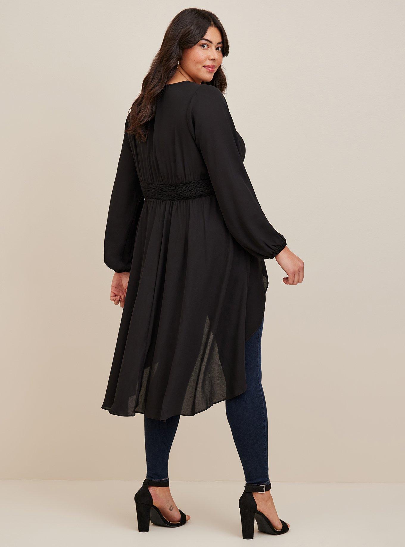 Plus Size Georgette Smocked High-Low Tunic, DEEP BLACK, alternate