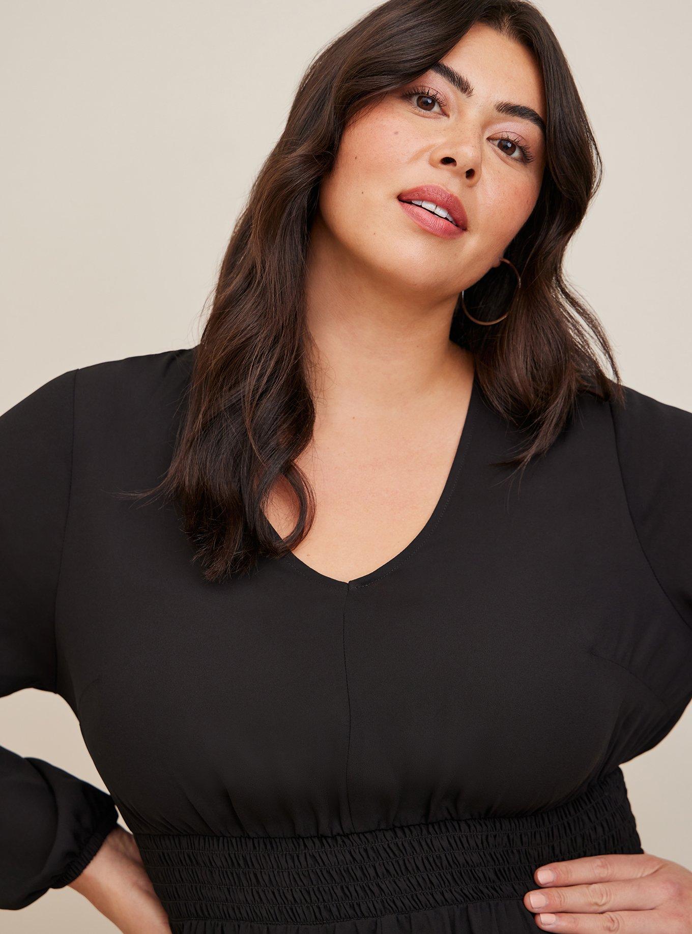 Plus Size Georgette Smocked High-Low Tunic, DEEP BLACK, alternate