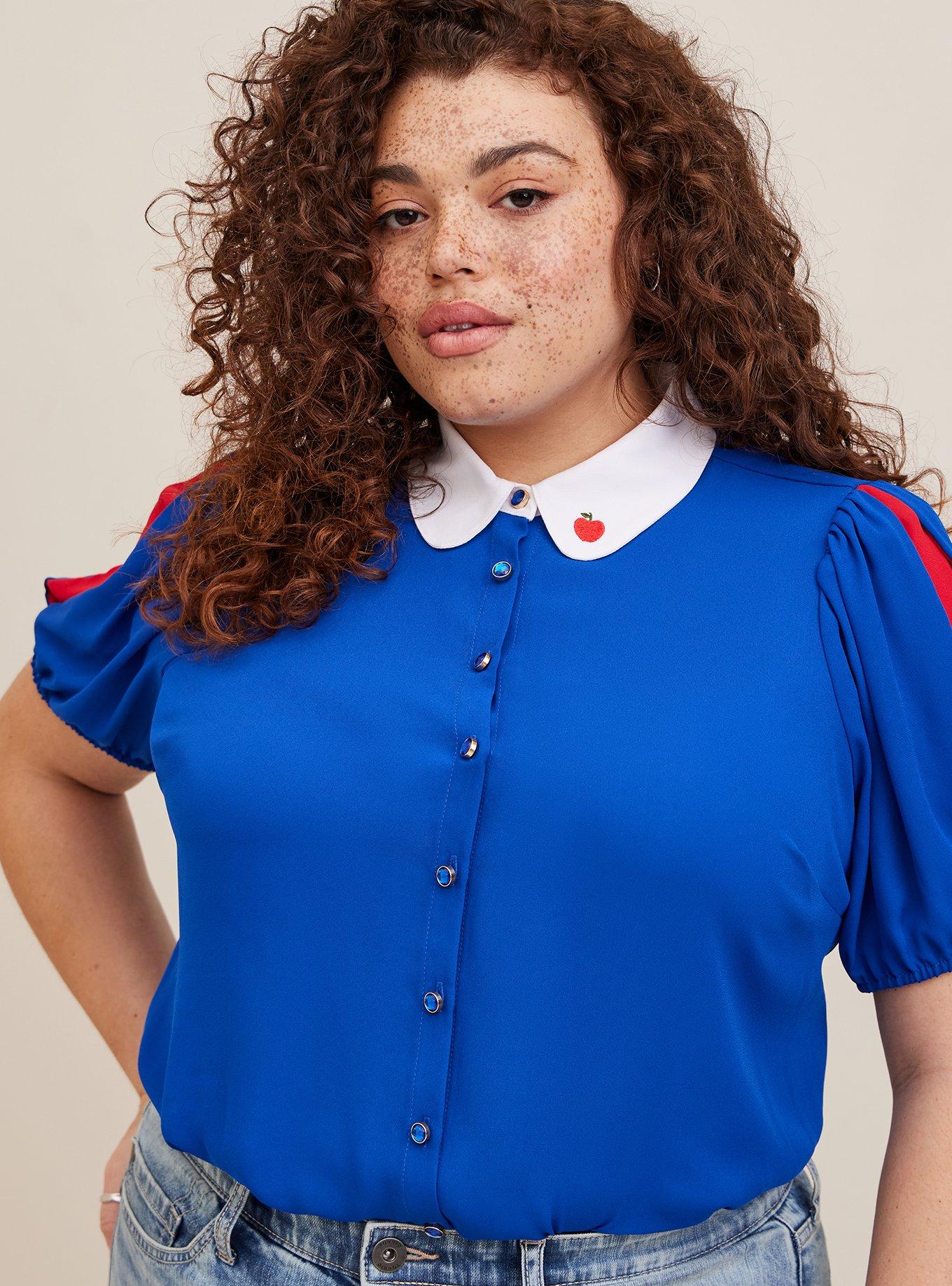 Plus Size Disney Snow White Stretch Challis Collared Puff Sleeve