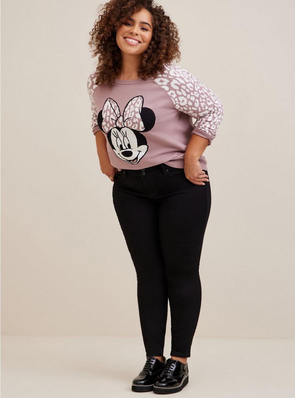 Disney Minnie Mouse Pullover Leopard Raglan Sweater, MAUVE, hi-res