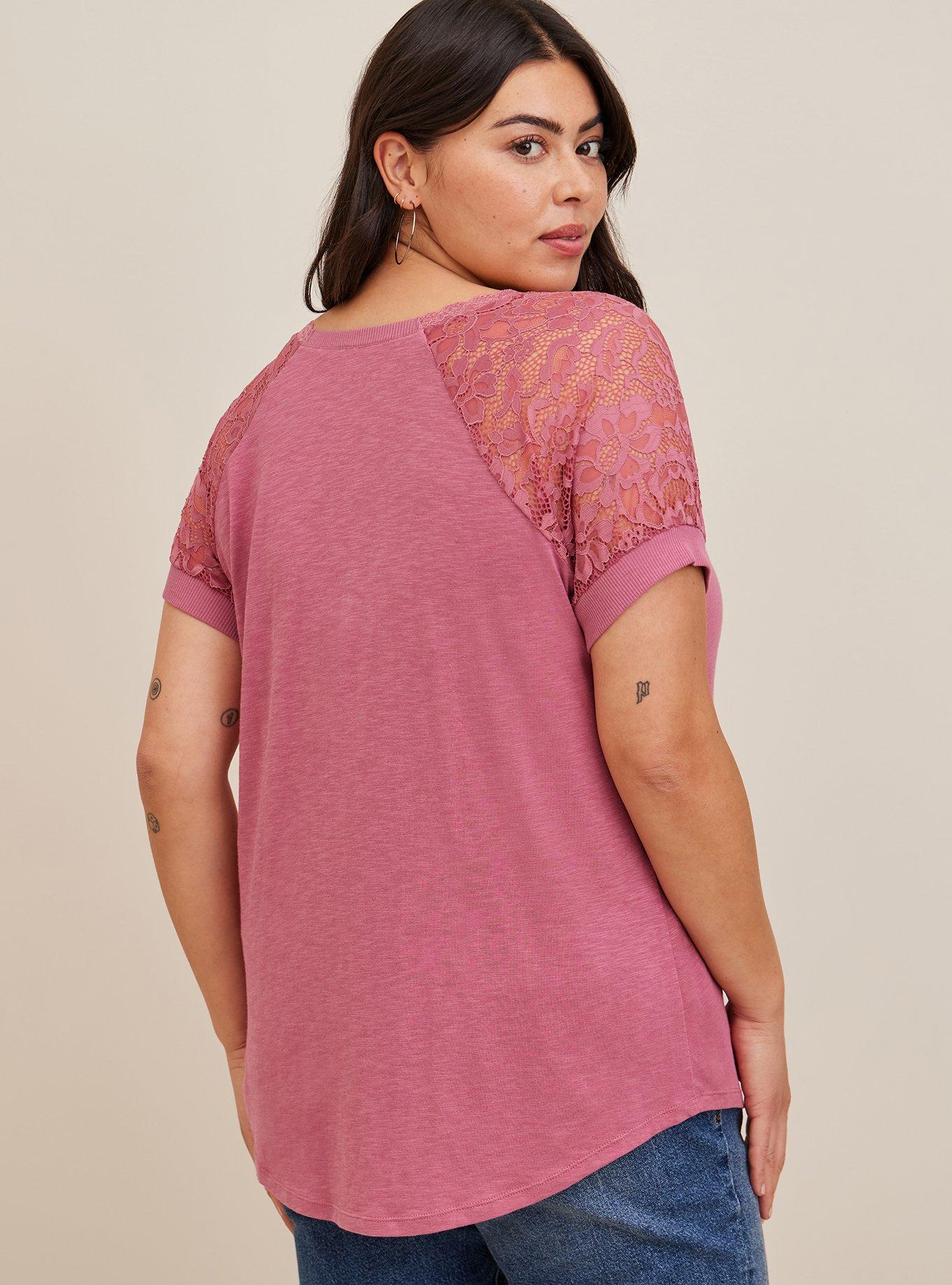 Plus Size Classic Fit Super Soft Slub VNeck Lace Sleeve Raglan Tee Torrid