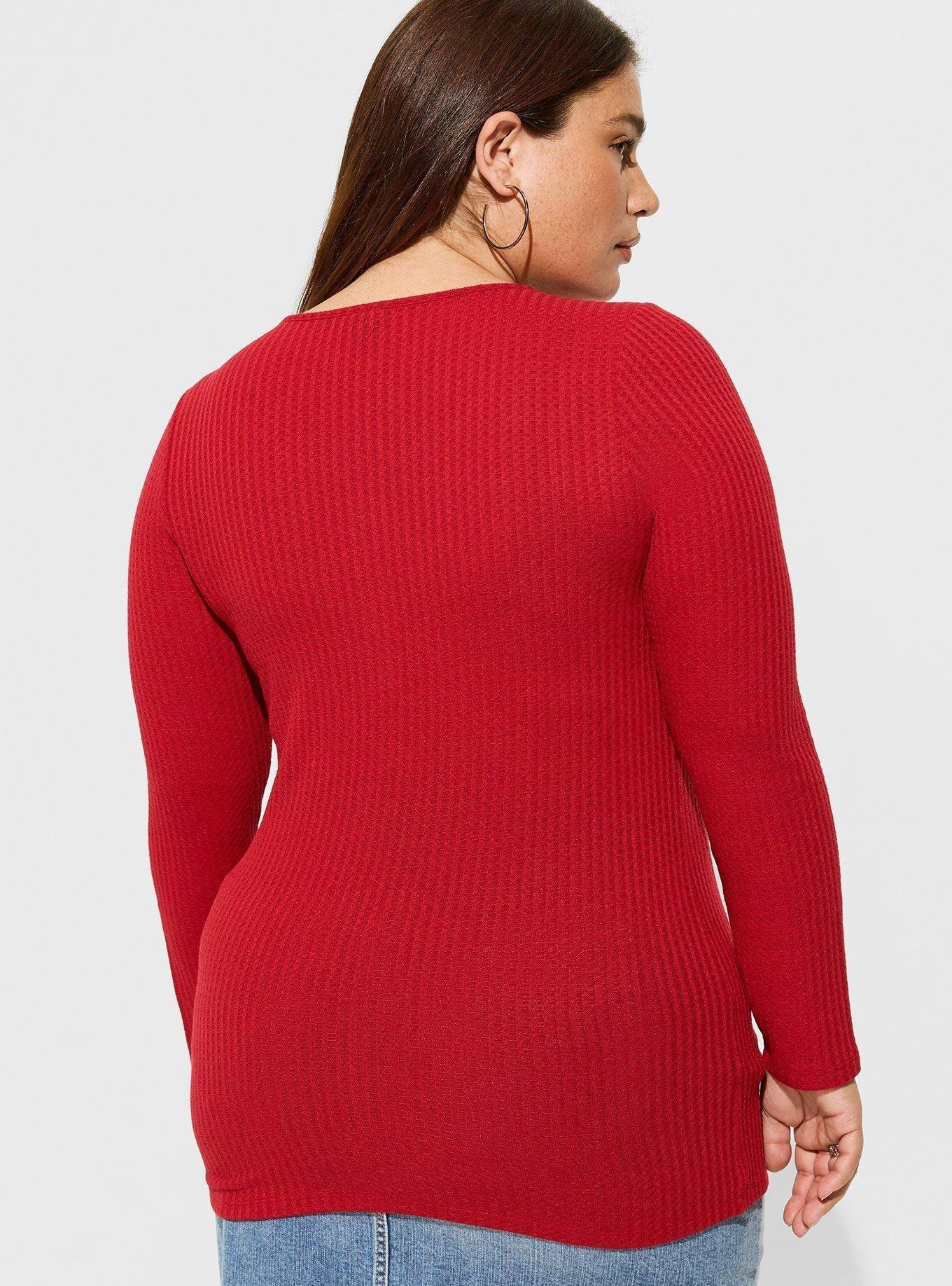 Plus Size - Waffle Snap Henley Long Sleeve Tee - Torrid