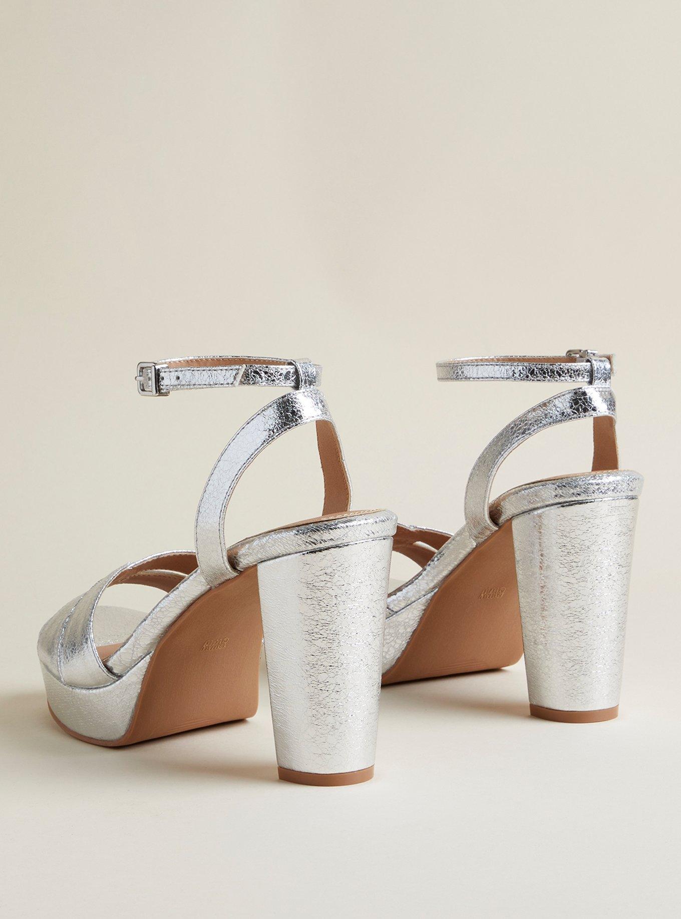 Ankle Strap Platform Block Heel Sandal (WW), SILVER, alternate