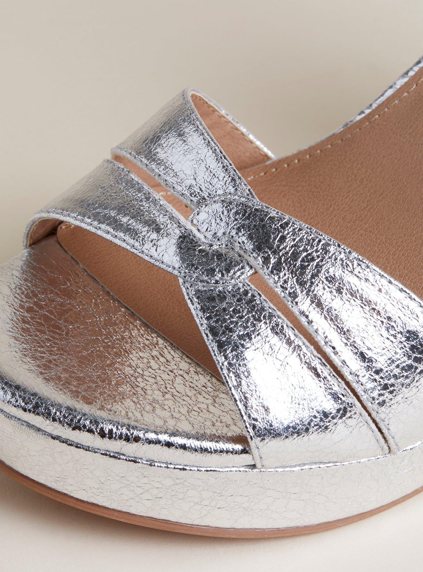 Ankle Strap Platform Block Heel Sandal (WW), SILVER, alternate