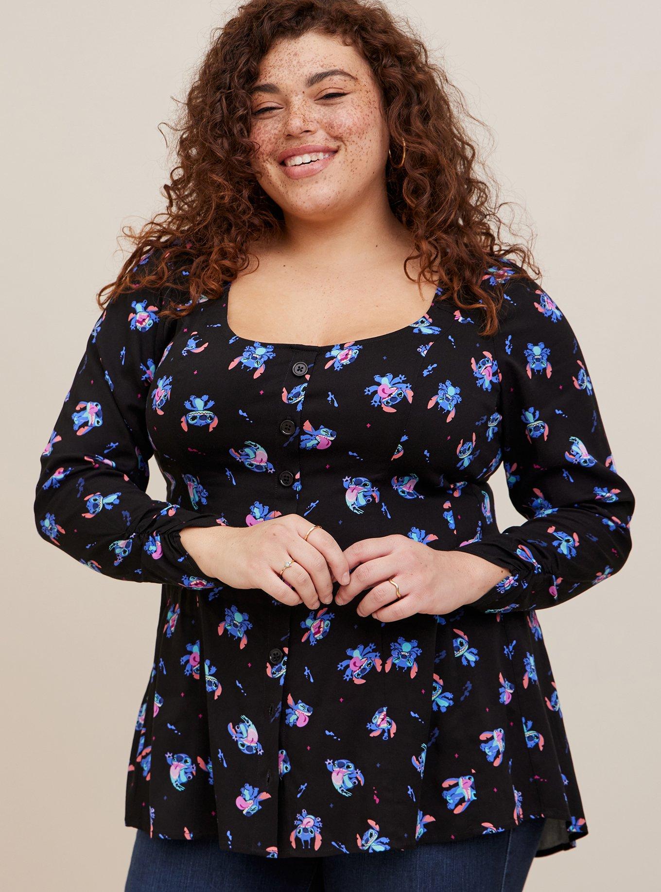 Plus Size - Disney Lilo And Stitch Fit And Flare Stretch Challis Blouse -  Torrid