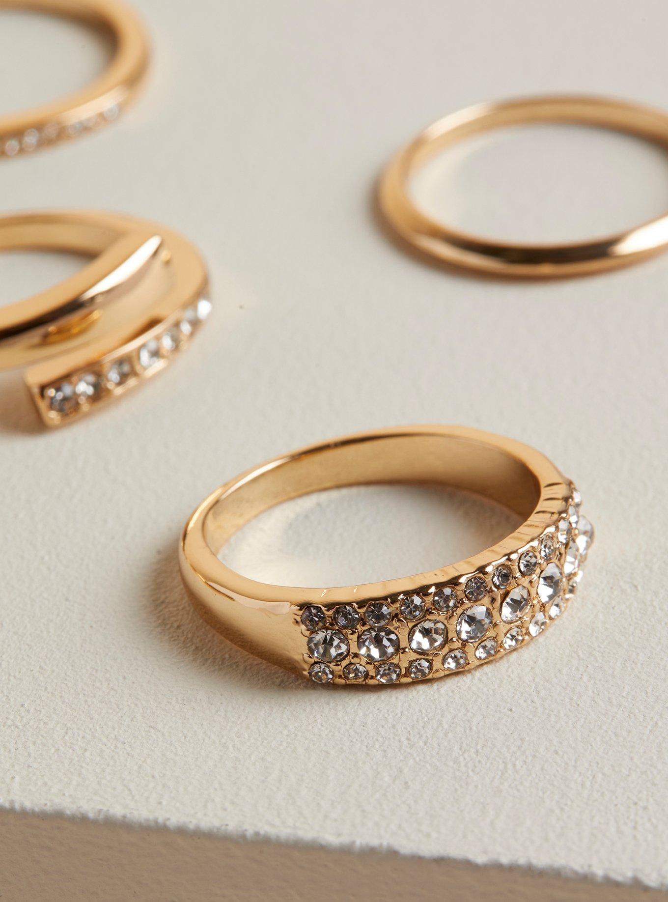 Plus Size Signet Multi Ring Set, GOLD, alternate